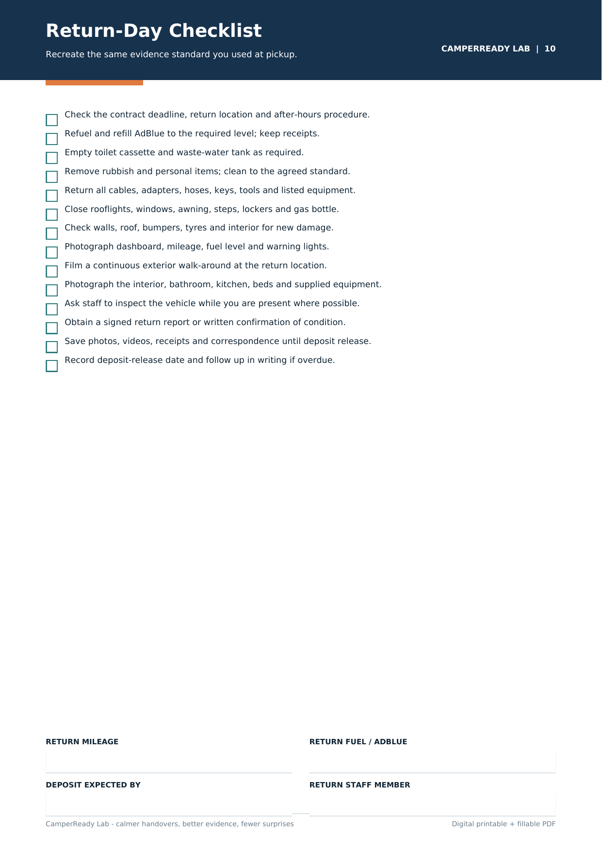 Rental camper return-day checklist preview